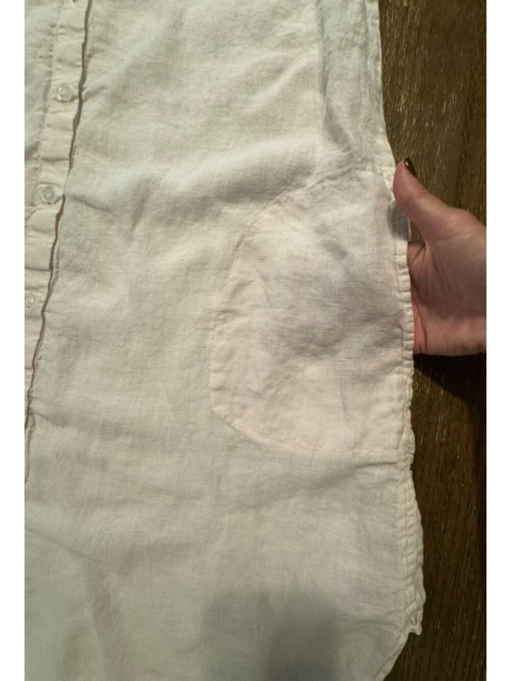 Saks Fifth Avenue Pale Pink 100% Linen Sleeveless Shirt Dress Large Pockets - Picture 8 of 10